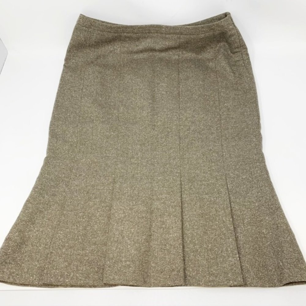 Rena Lange Brown‎ Tweed Pleated Hem Pencil Skirt